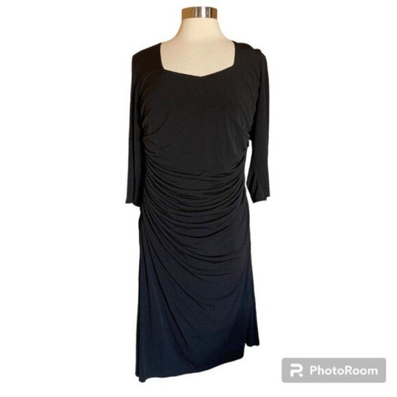 Kiyonna Flaunt Ruched Cocktail Party Dress Black 14 LBD Event EUC - Picture 3 of 7